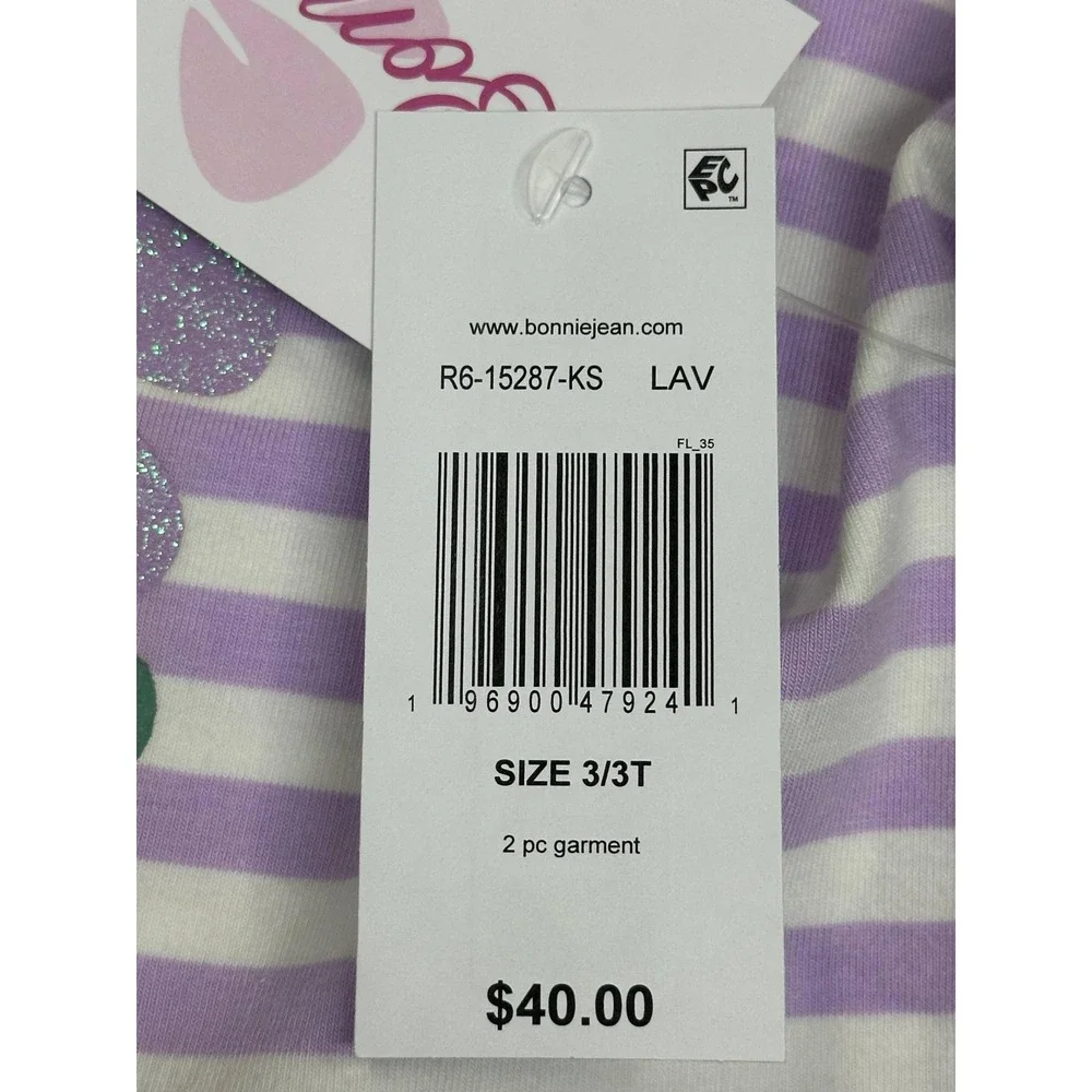 Bonnie Jean Girls Lavender Striped Floral‎ T-Shirt and Tiered Skort Set 3T NEW